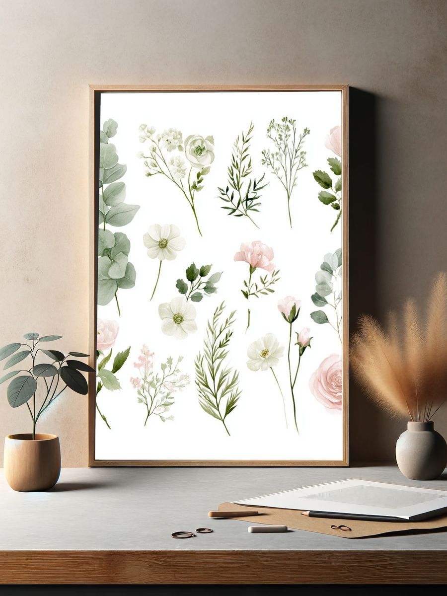 Soft Botanical Bouquet Poster. — room view 2