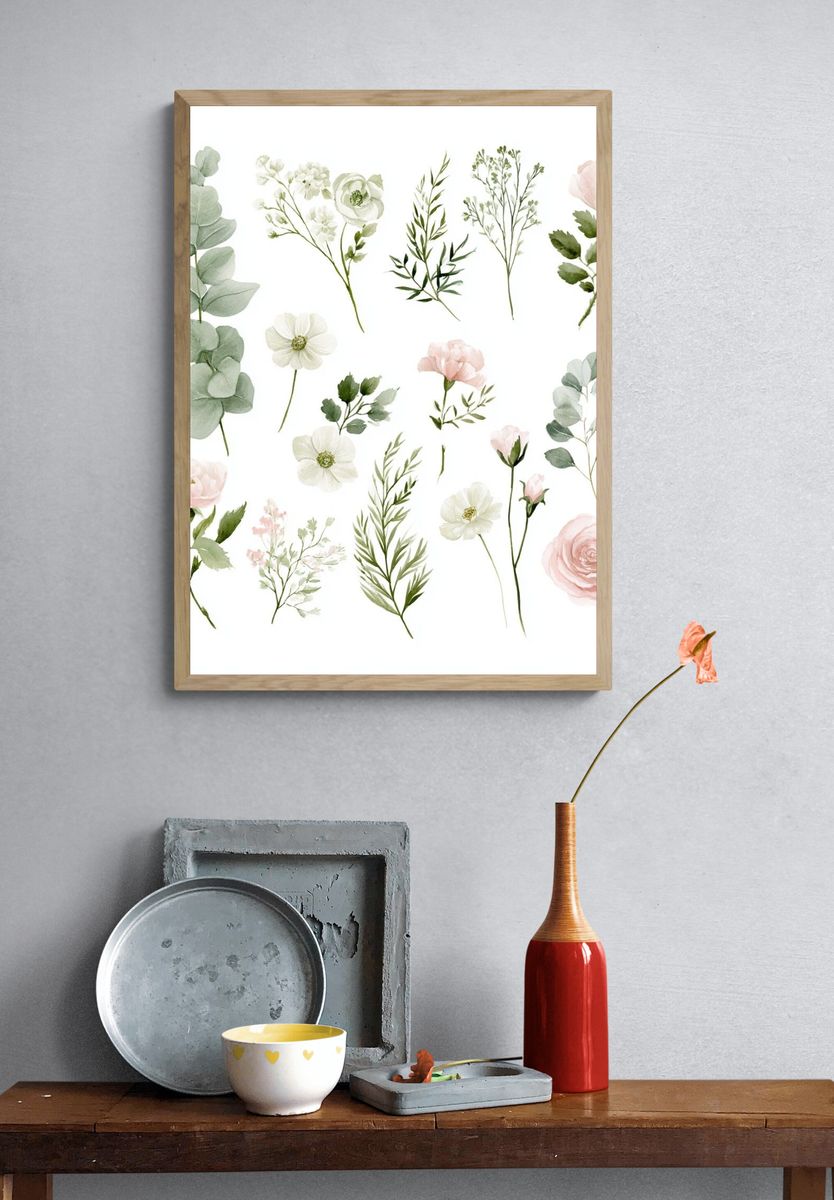 Soft Botanical Bouquet Poster. — room view 3