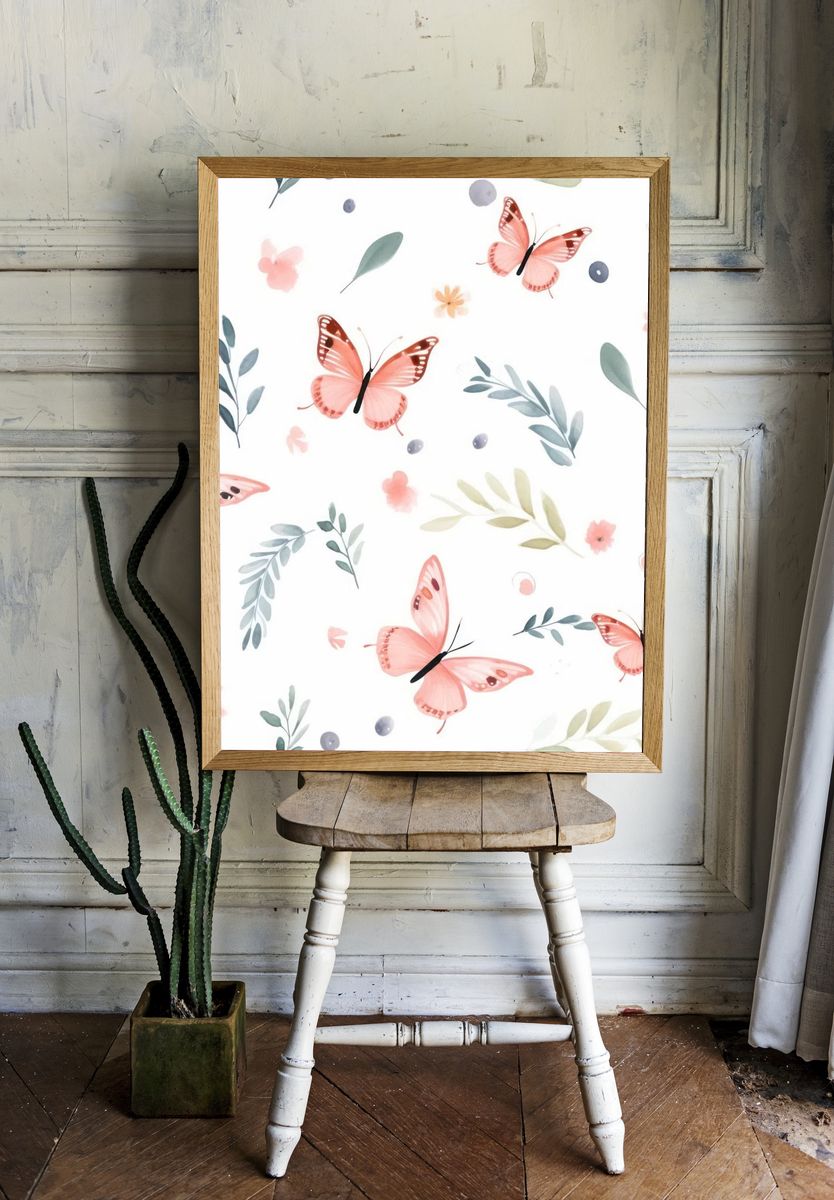 Pastel Butterfly Garden Print. room preview