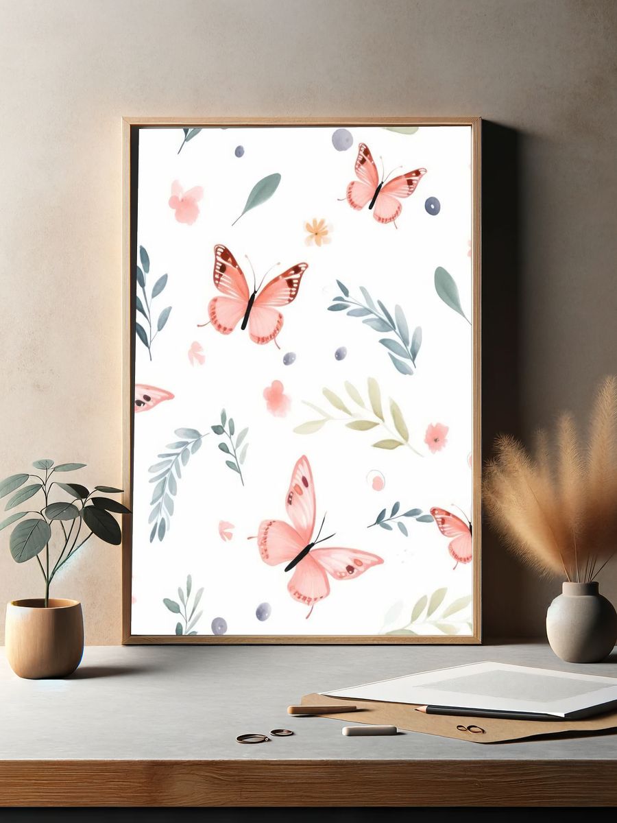 Pastel Butterfly Garden Print. — room view 2