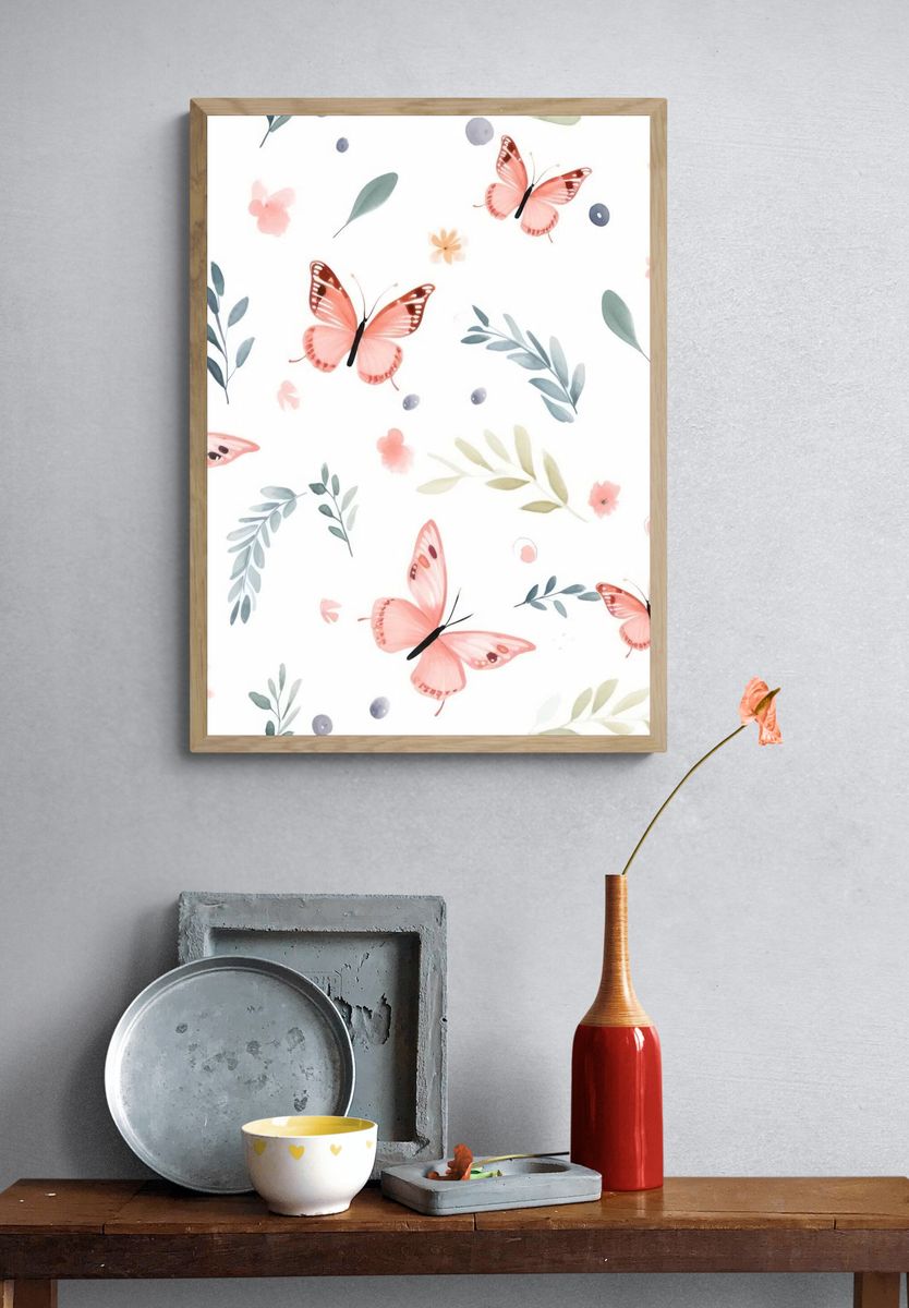 Pastel Butterfly Garden Print. — room view 3