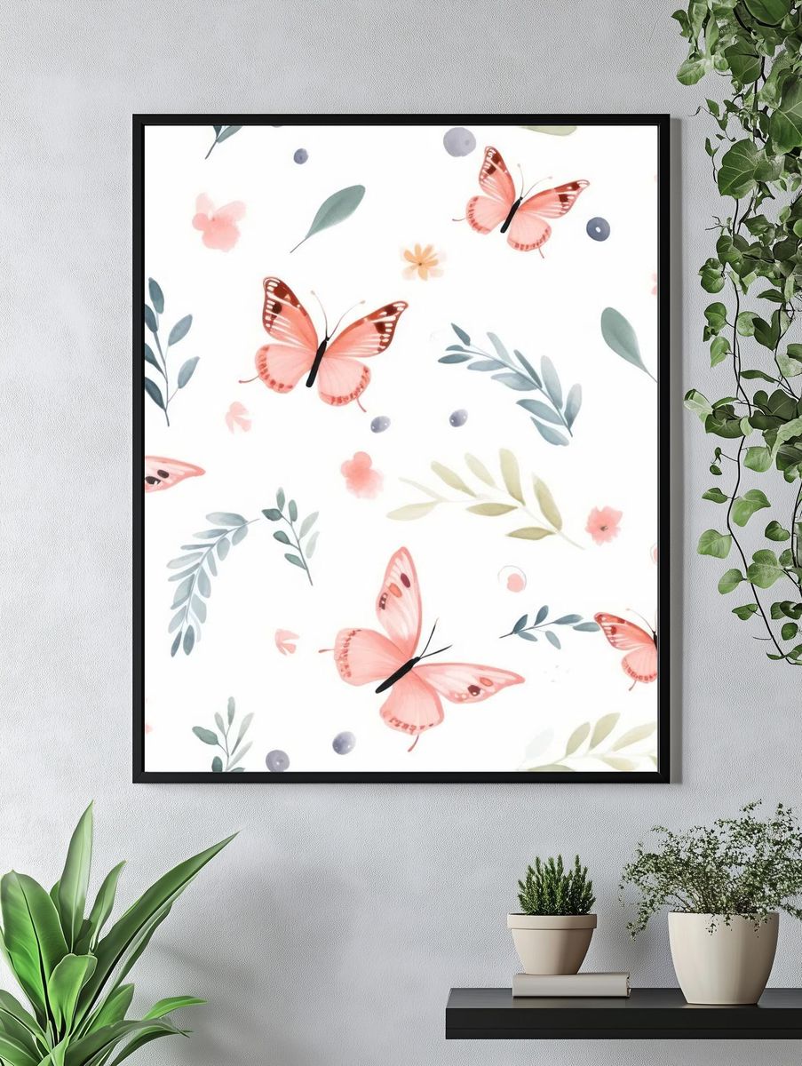 Pastel Butterfly Garden Print. — room view 4