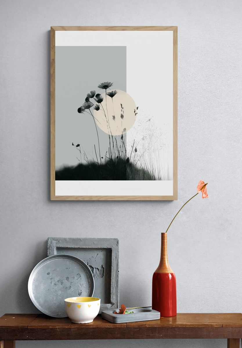 Minimalist Wildflower Silhouette Print. — room view 3
