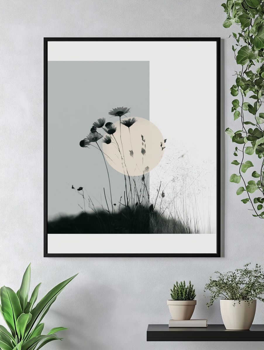 Minimalist Wildflower Silhouette Print. — room view 4