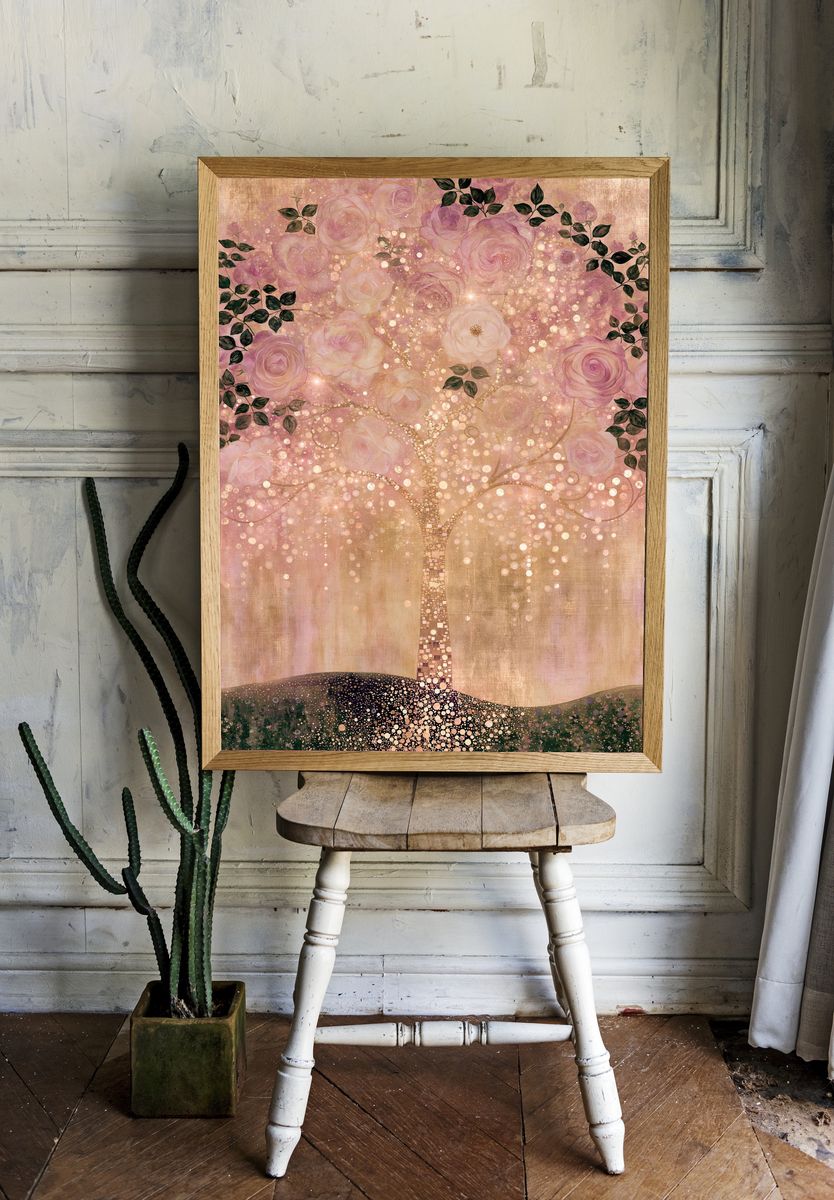 Blush Rose Tree Illustration Poster. room preview