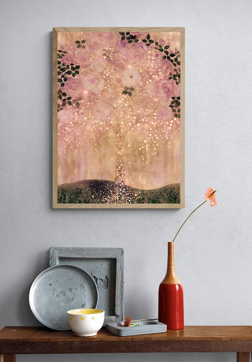 Blush Rose Tree Illustration Poster. — room view 3
