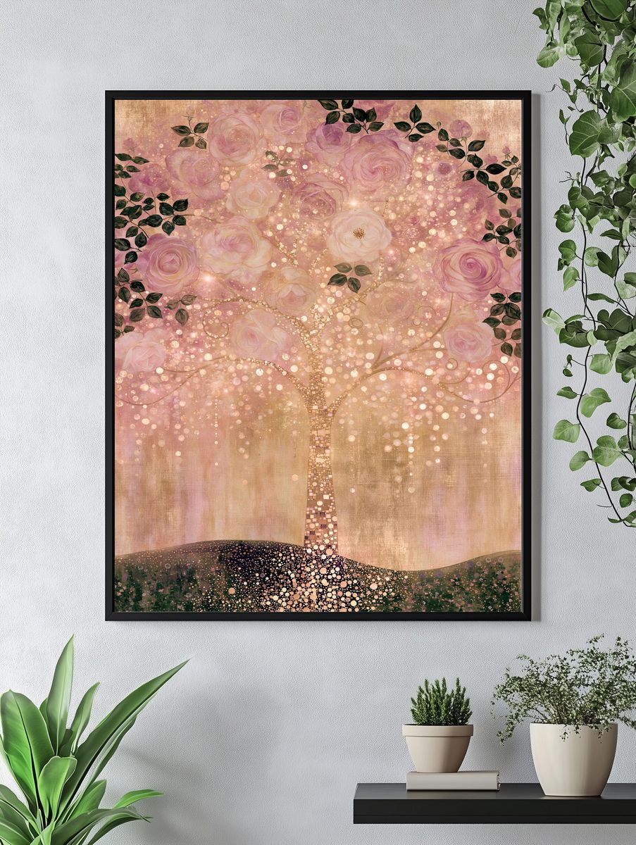 Blush Rose Tree Illustration Poster. — room view 4