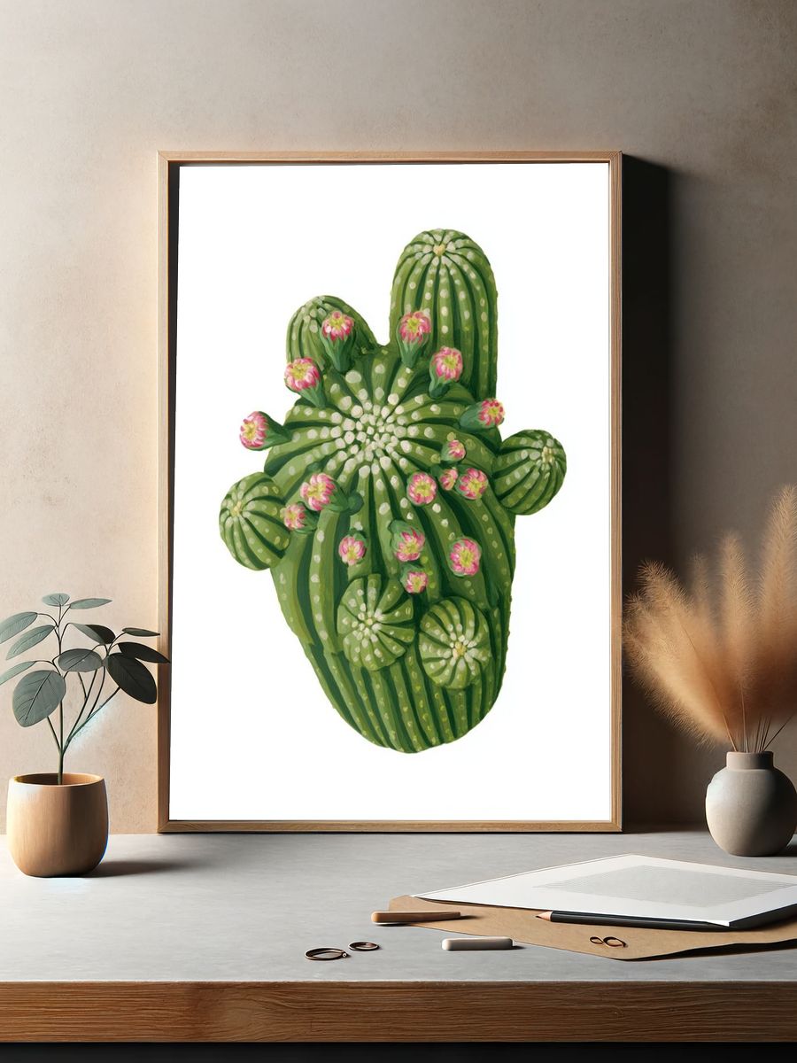 Blooming Cactus Illustration Poster. — room view 2