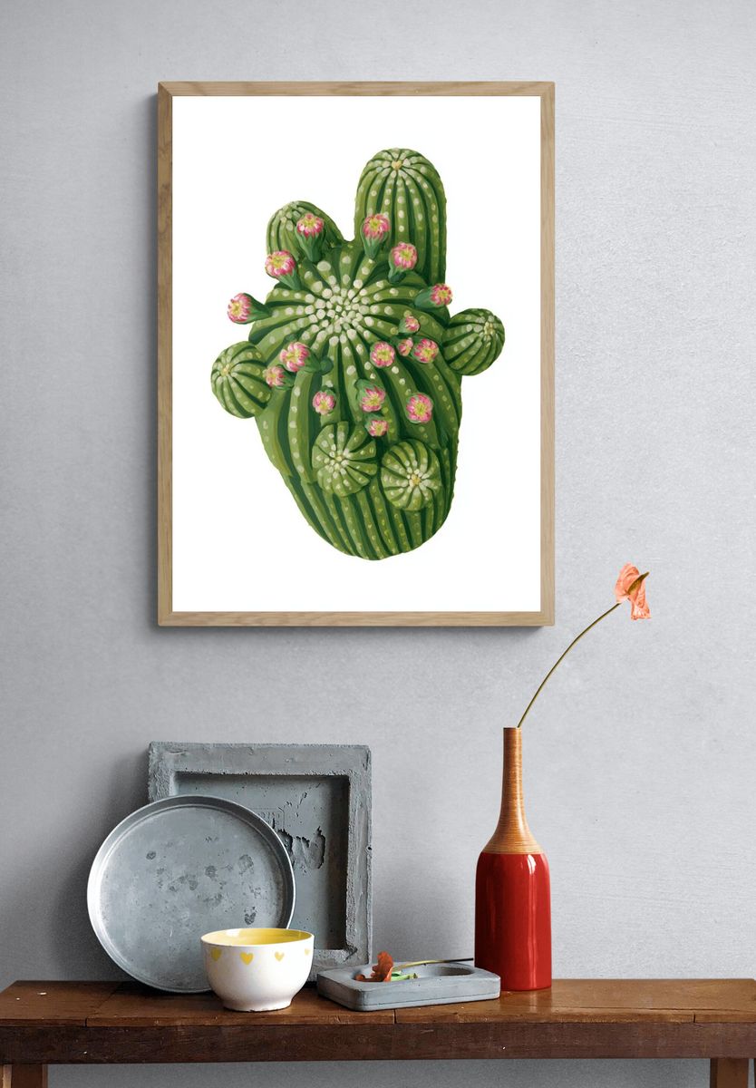 Blooming Cactus Illustration Poster. — room view 3