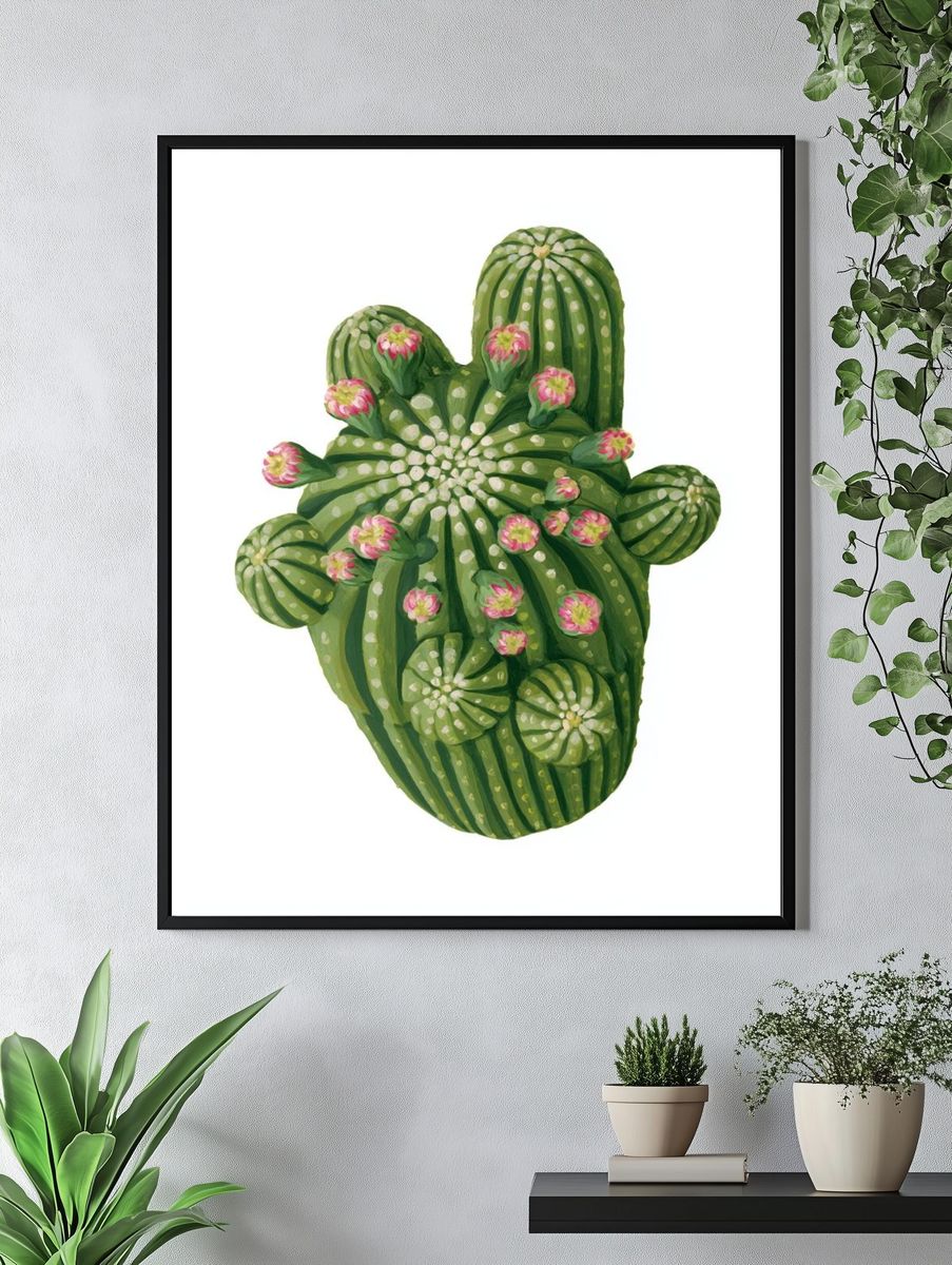 Blooming Cactus Illustration Poster. — room view 4