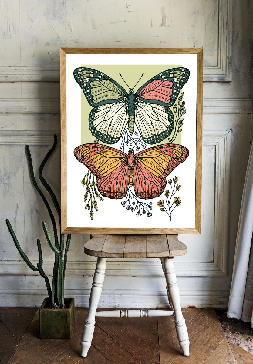 Butterfly Botanical Illustration Poster. room preview
