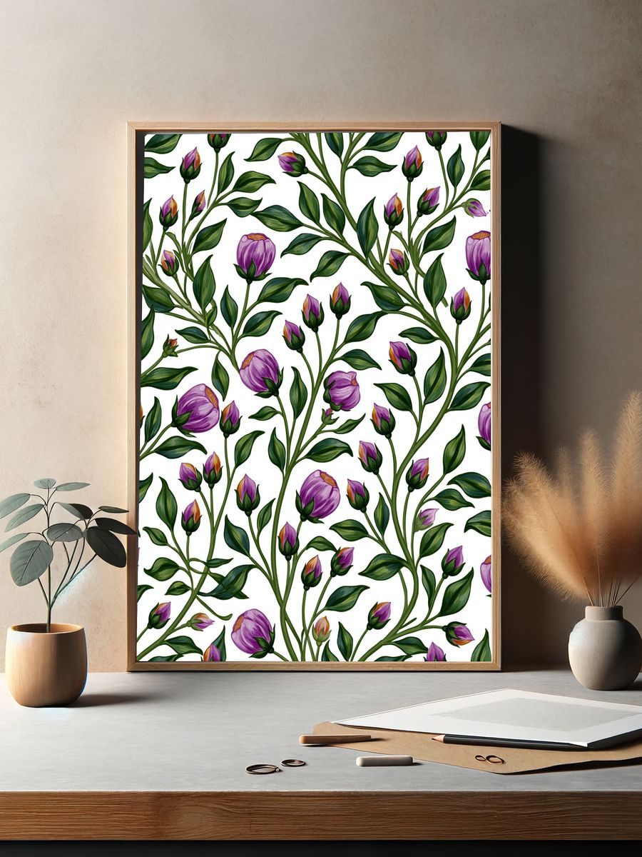 Purple Floral Vine Botanical Print. — room view 2