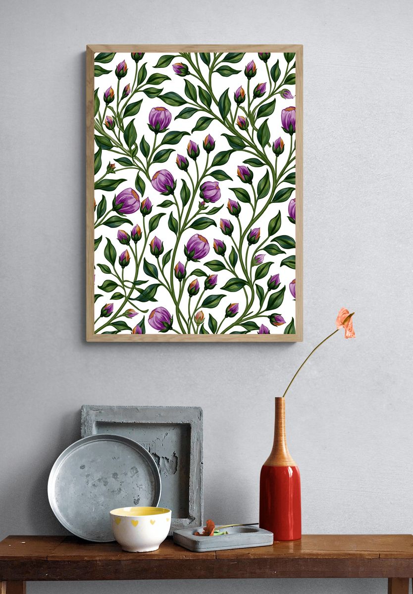 Purple Floral Vine Botanical Print. — room view 3