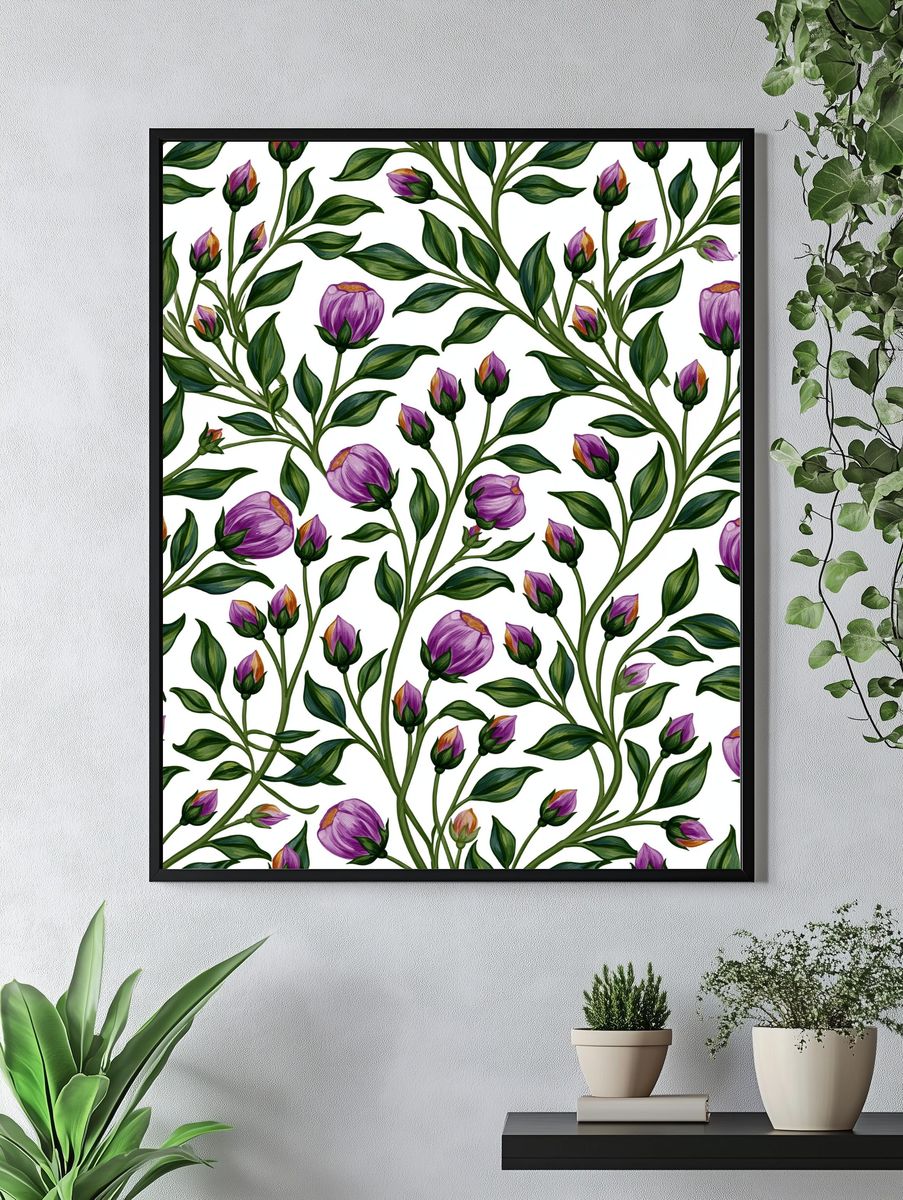 Purple Floral Vine Botanical Print. — room view 4