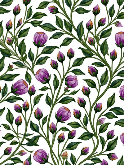 Purple Floral Vine Botanical Print.