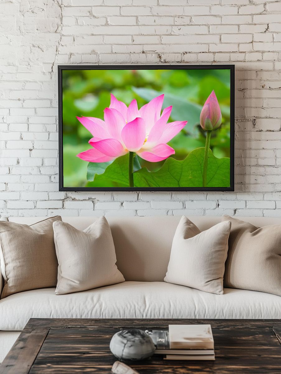 Pink Lotus Bloom Nature Print. — room view 1