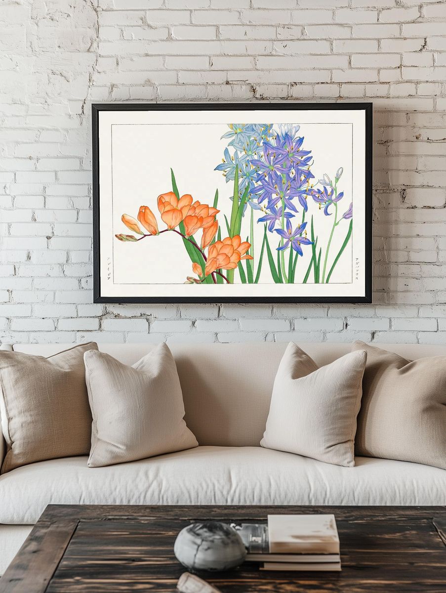 Freesia flower, Japanese woodblock art. — room view 1
