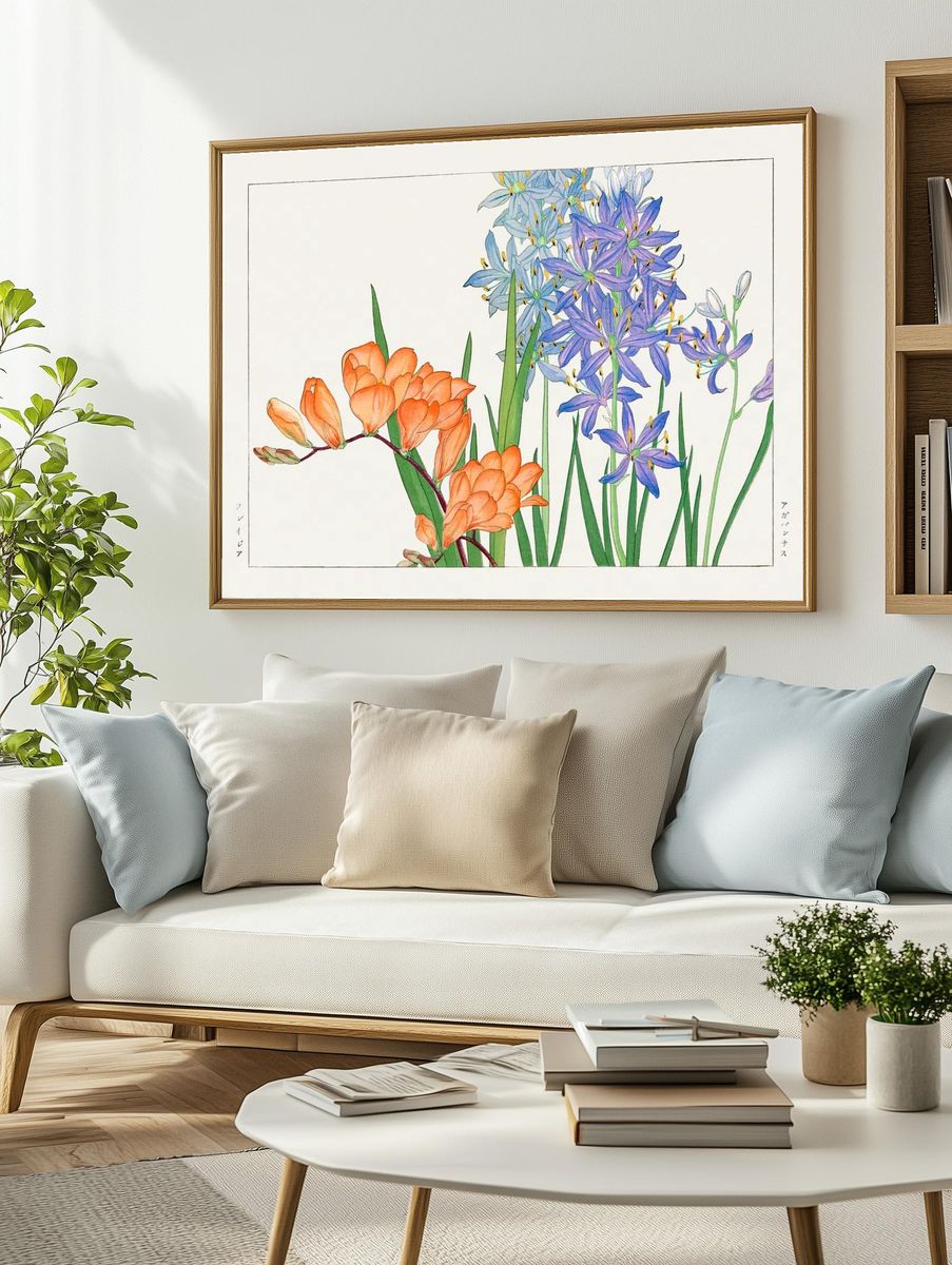 Freesia flower, Japanese woodblock art. — room view 2