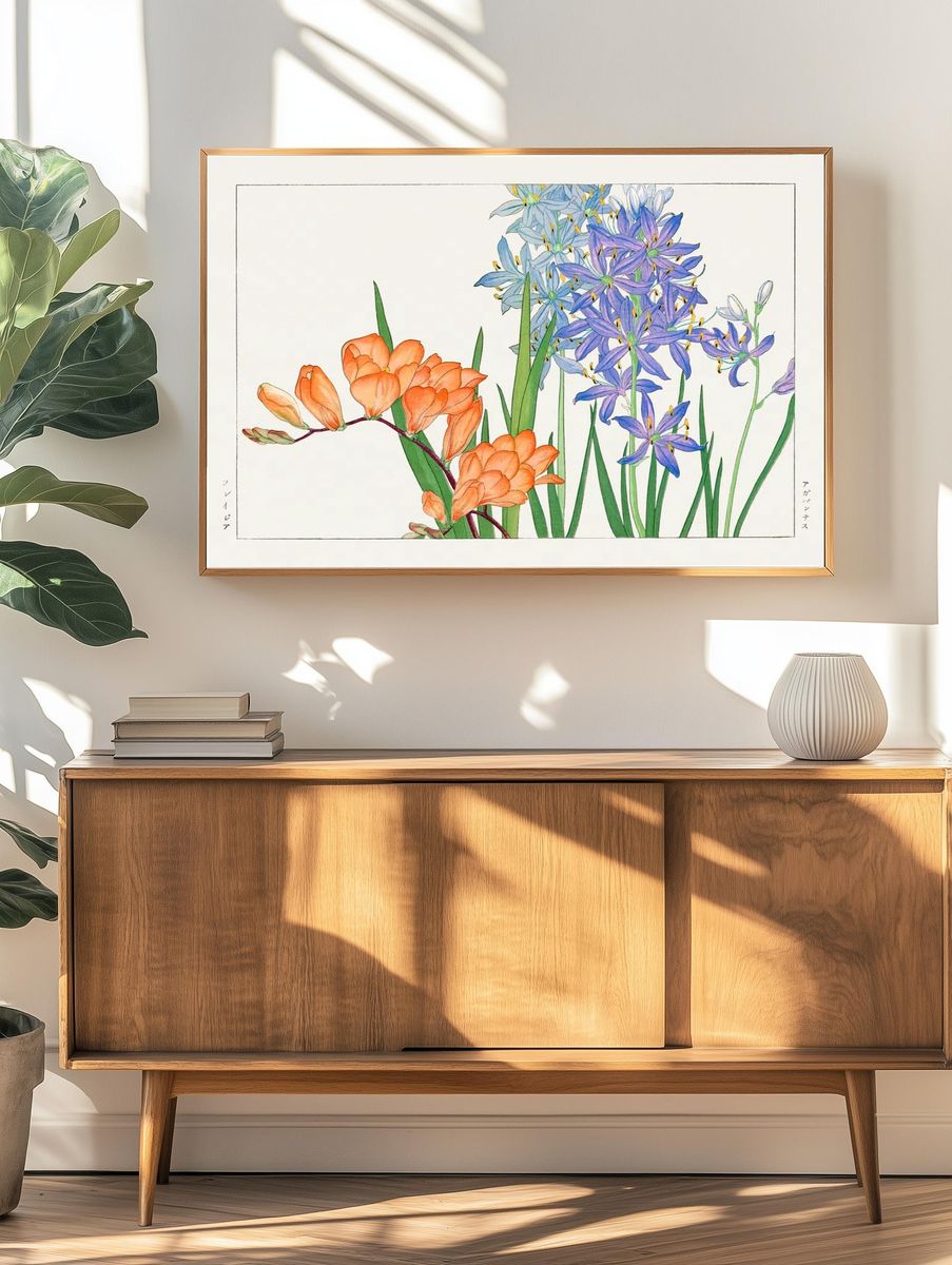 Freesia flower, Japanese woodblock art. — room view 3