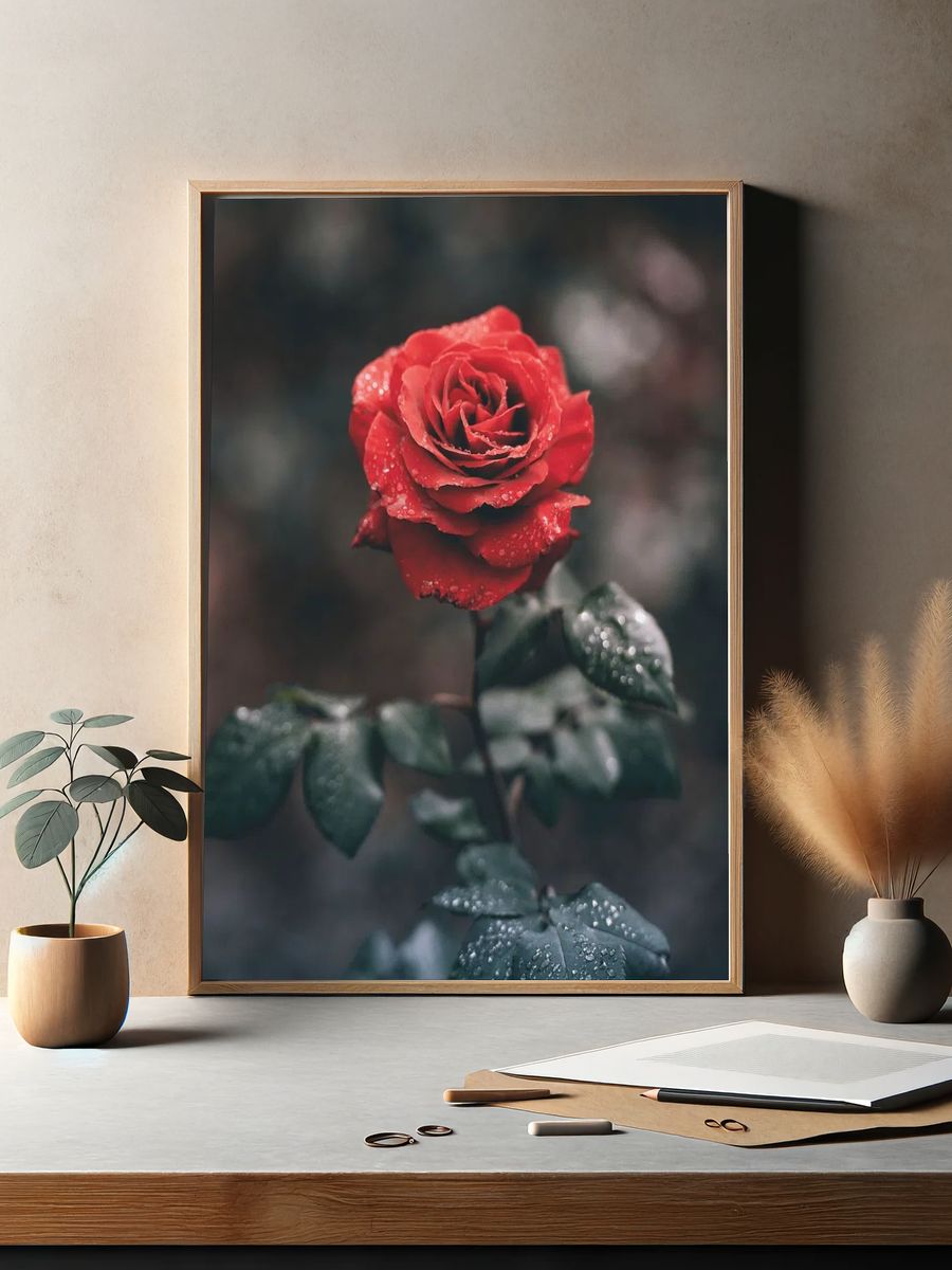 Close-up red rose its petals. — room view 2