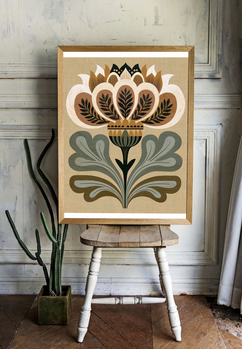 Botanical Folk Art Print. room preview