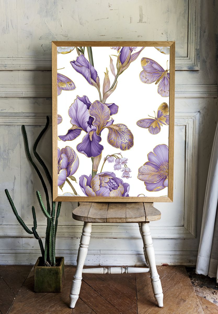 Purple Floral Butterfly Print. room preview