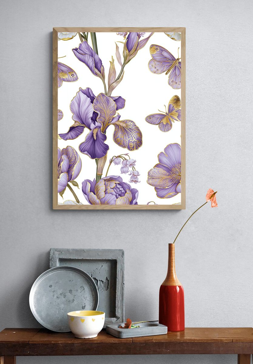 Purple Floral Butterfly Print. — room view 3