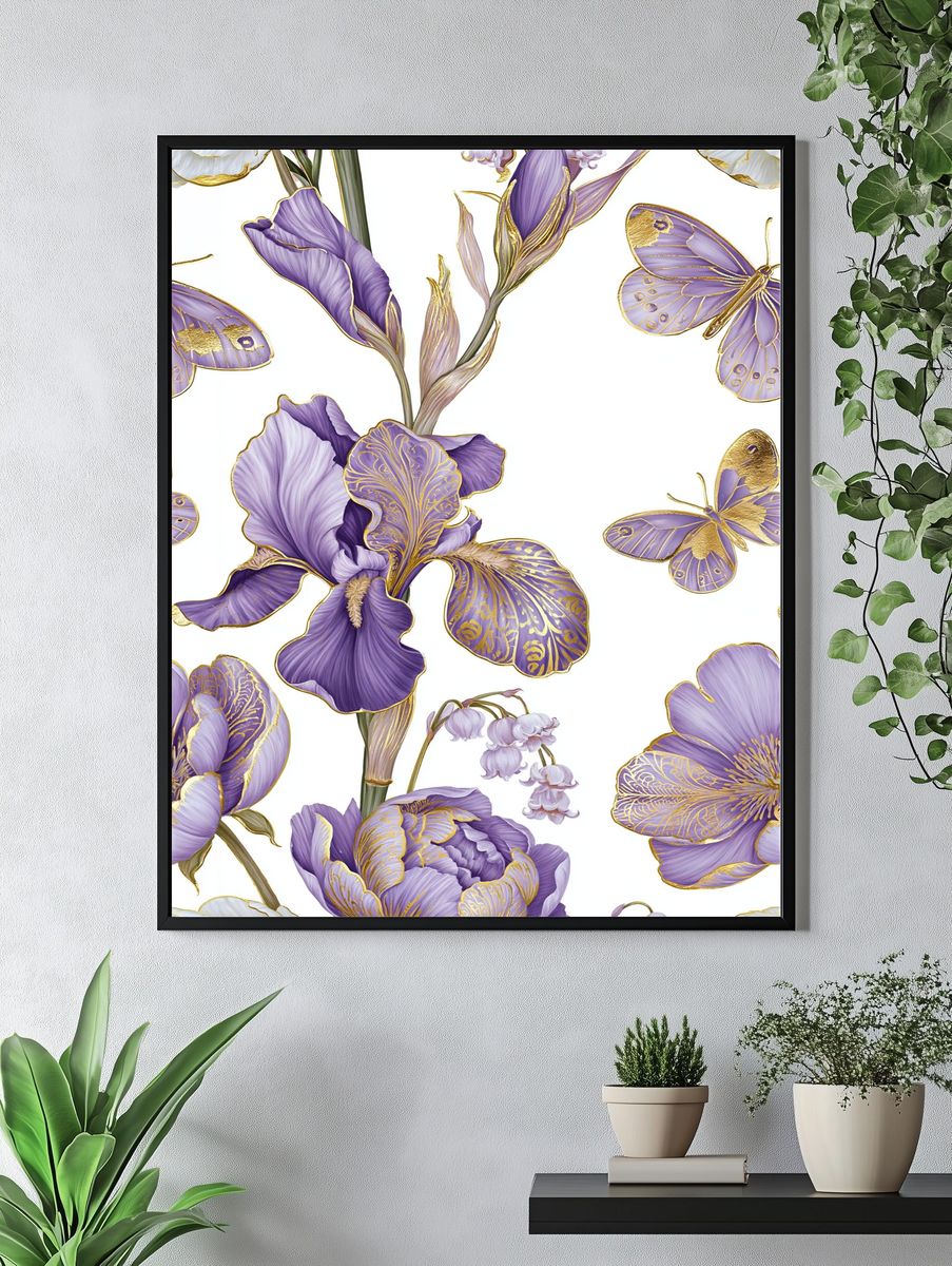 Purple Floral Butterfly Print. — room view 4