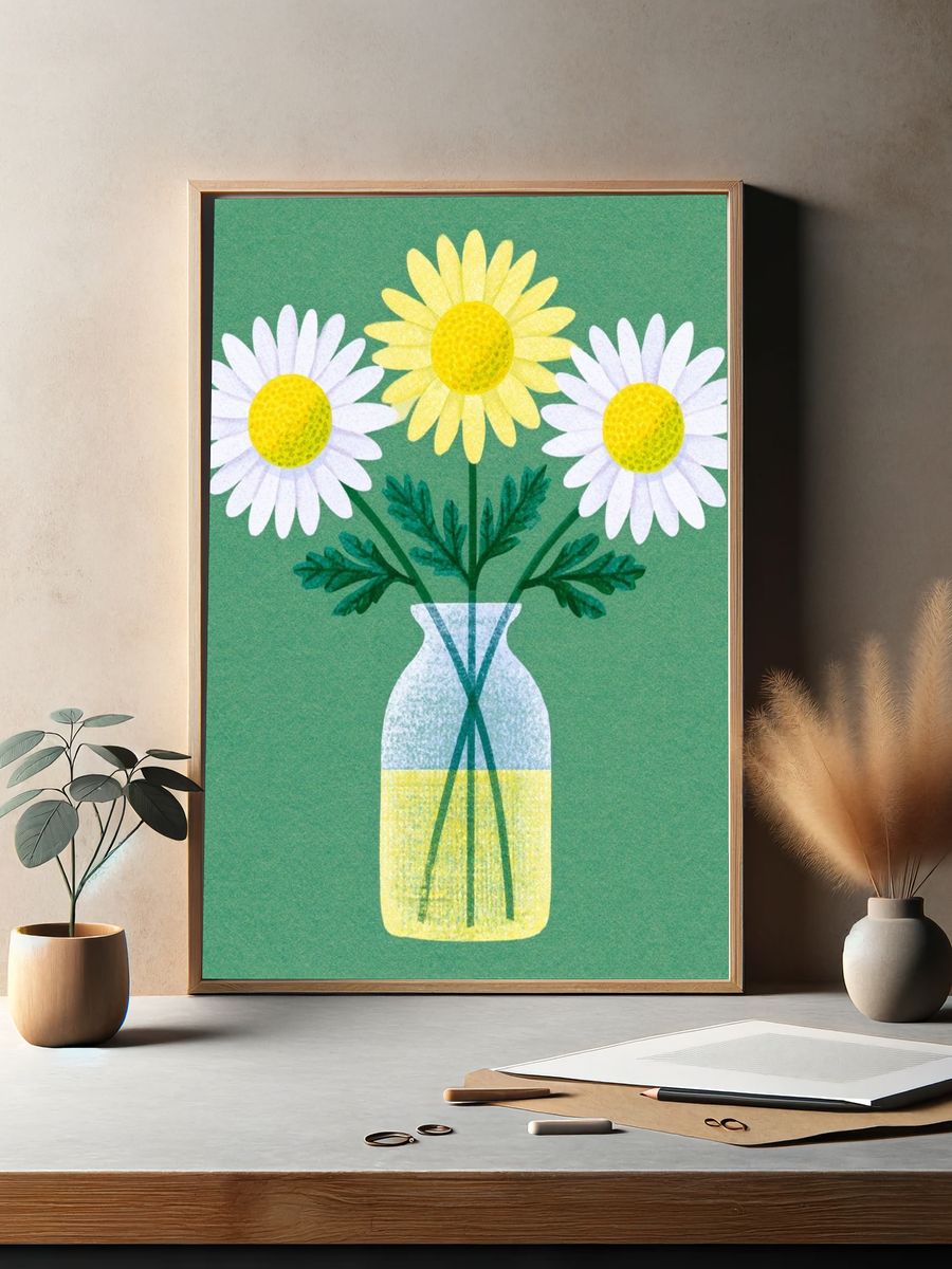 Daisy Bouquet in Vase Botanical Print. — room view 2