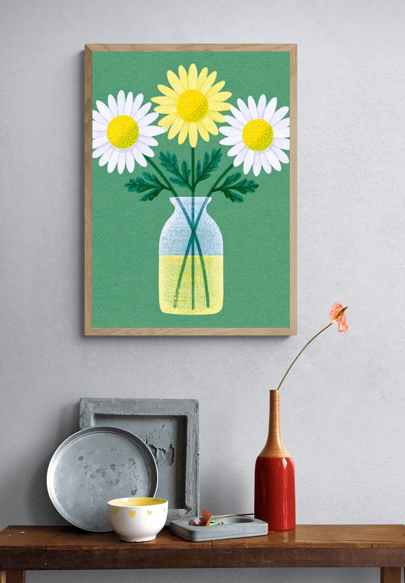 Daisy Bouquet in Vase Botanical Print. — room view 3
