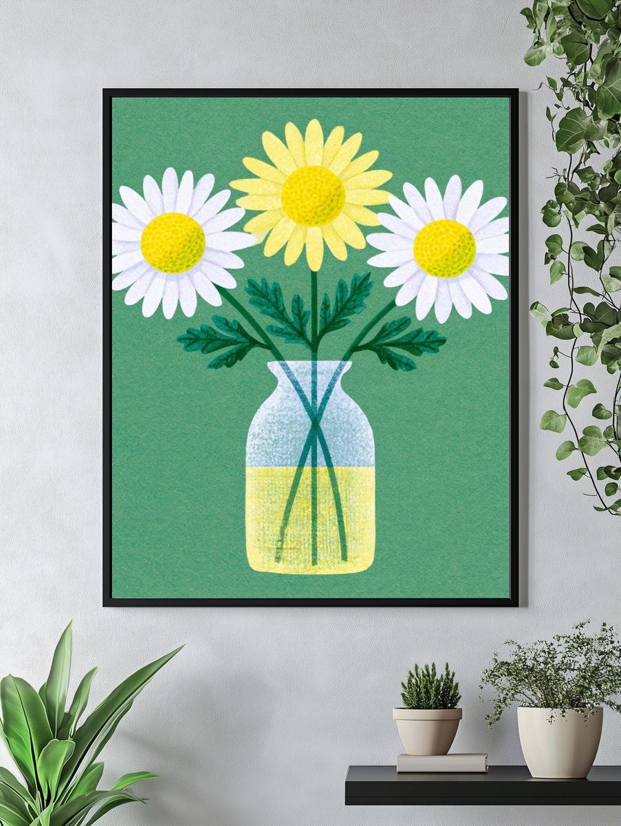Daisy Bouquet in Vase Botanical Print. — room view 4