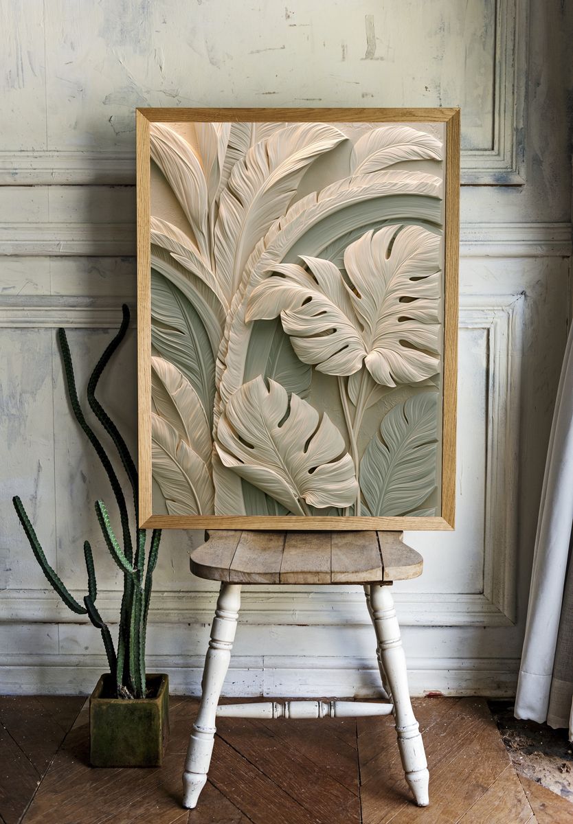 Tropical Leaf Relief Botanical Print. — room view 1