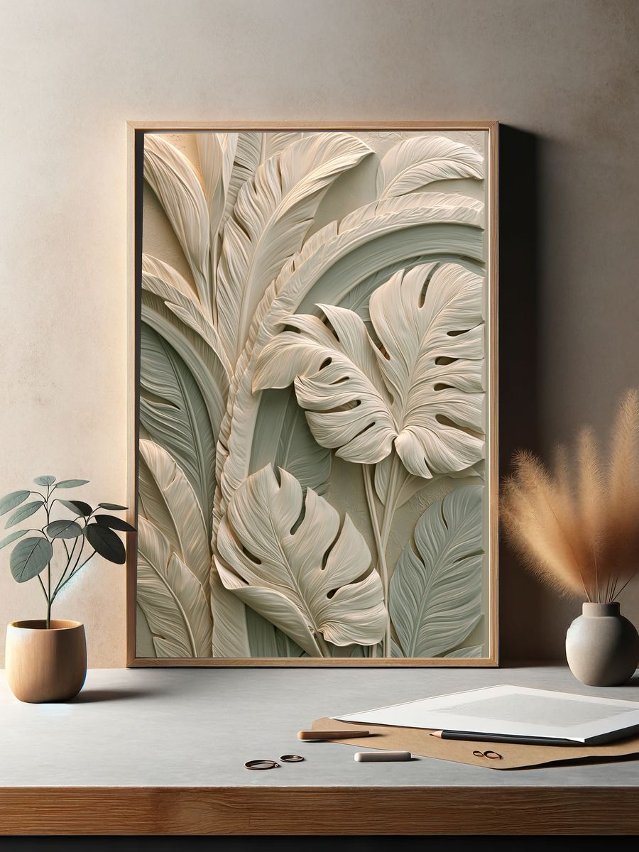 Tropical Leaf Relief Botanical Print. — room view 2