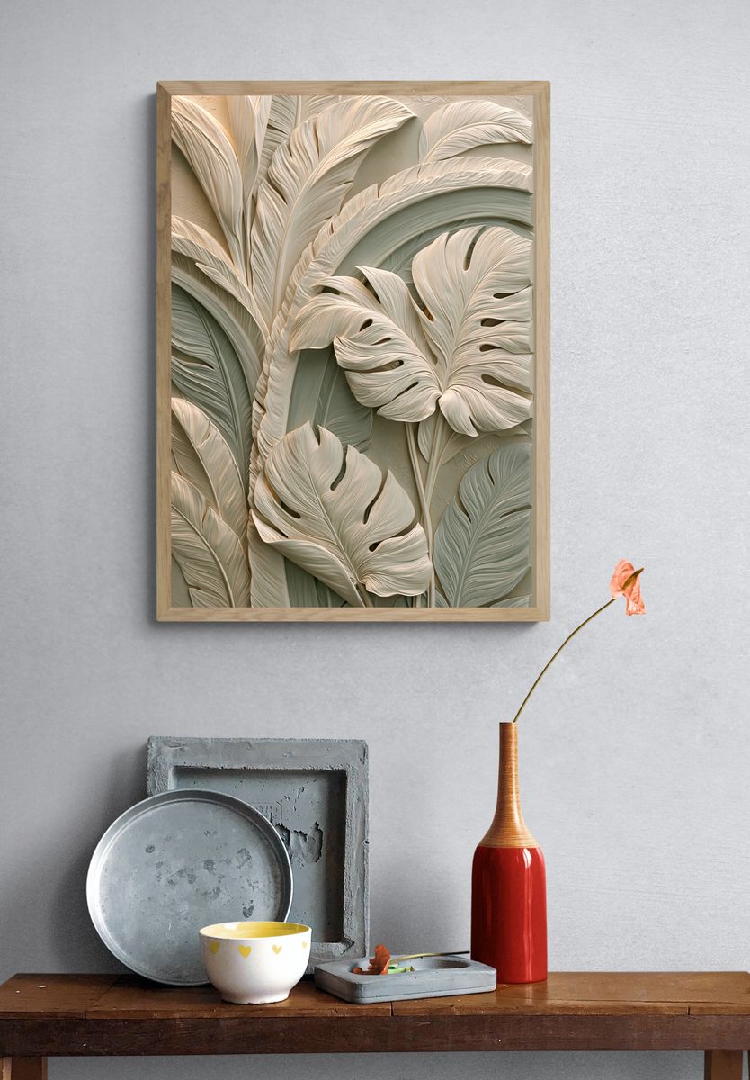 Tropical Leaf Relief Botanical Print. — room view 3