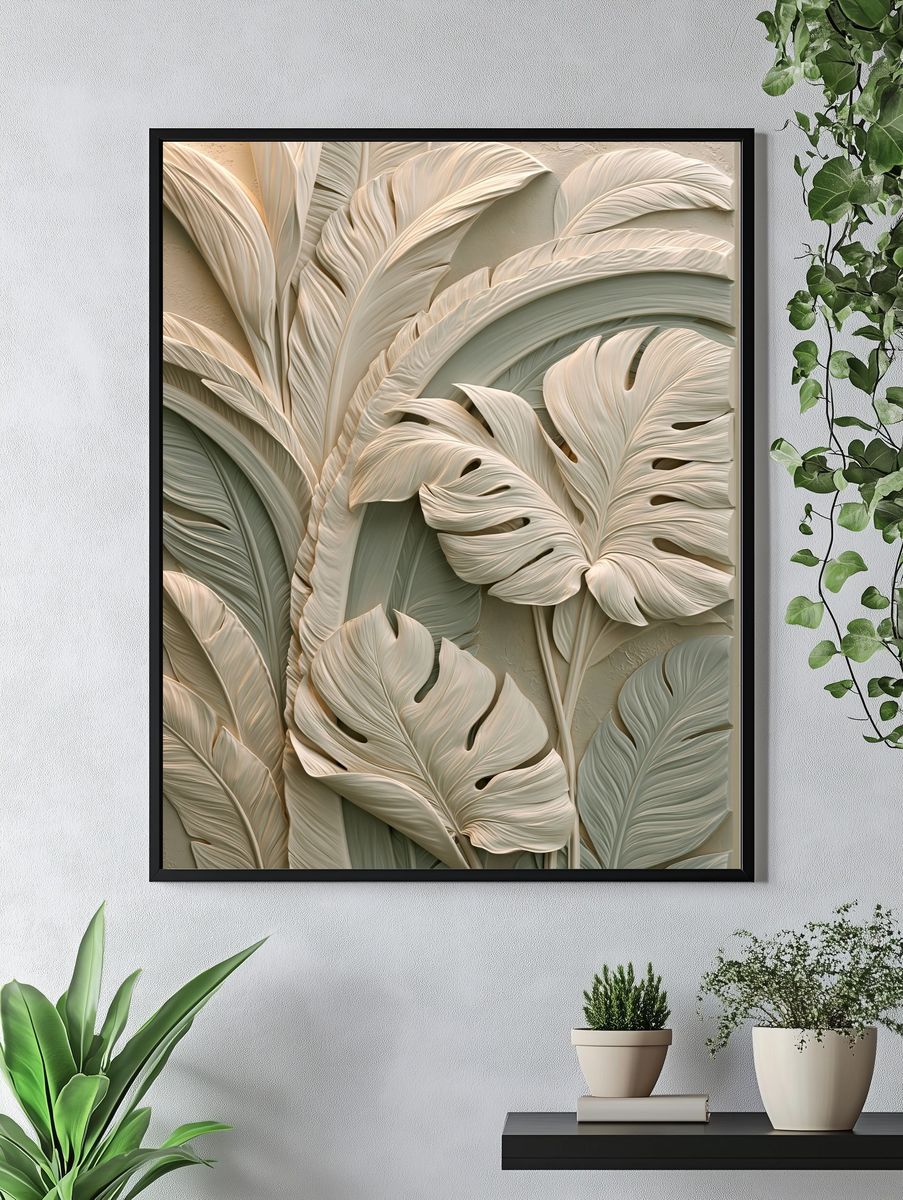 Tropical Leaf Relief Botanical Print. — room view 4