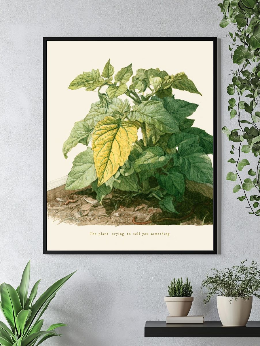 Wilting Plant Watercolor Poster. — room view 4