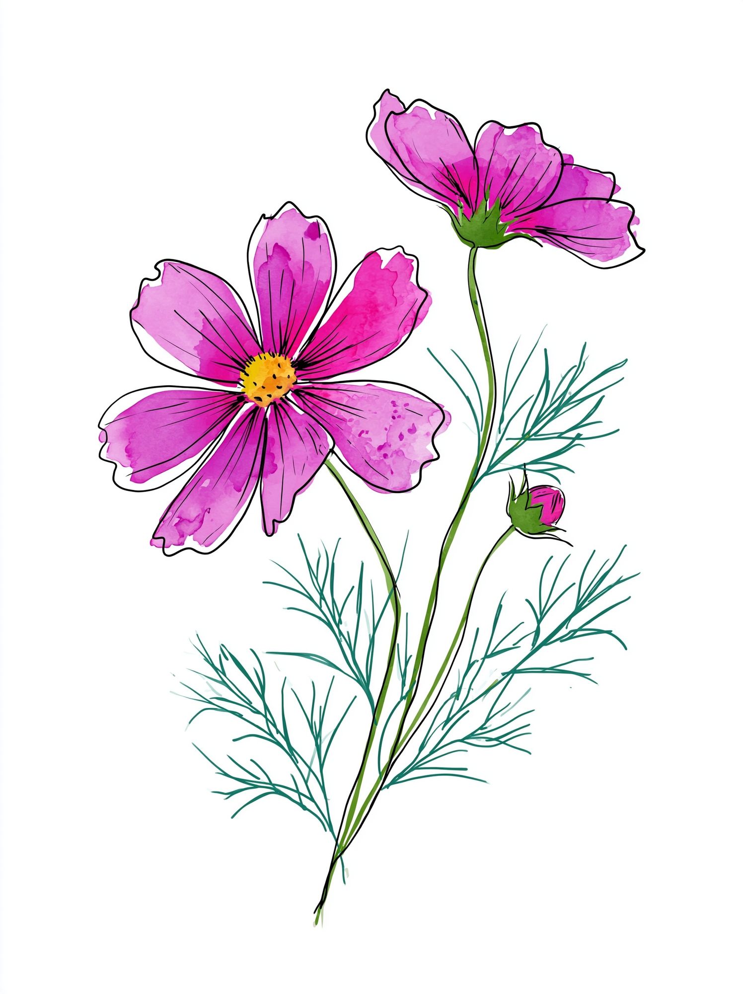 Pink Cosmos Botanical Print. poster detail