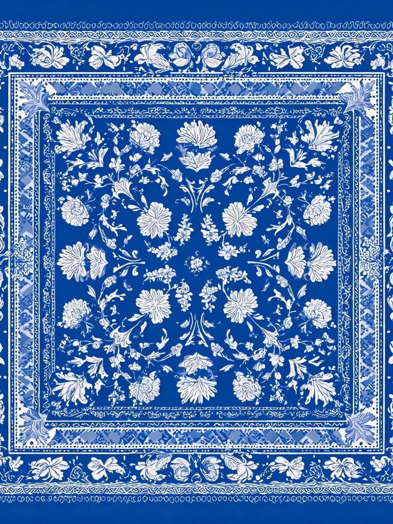 Blue Floral Bandana Print. poster — botanical art