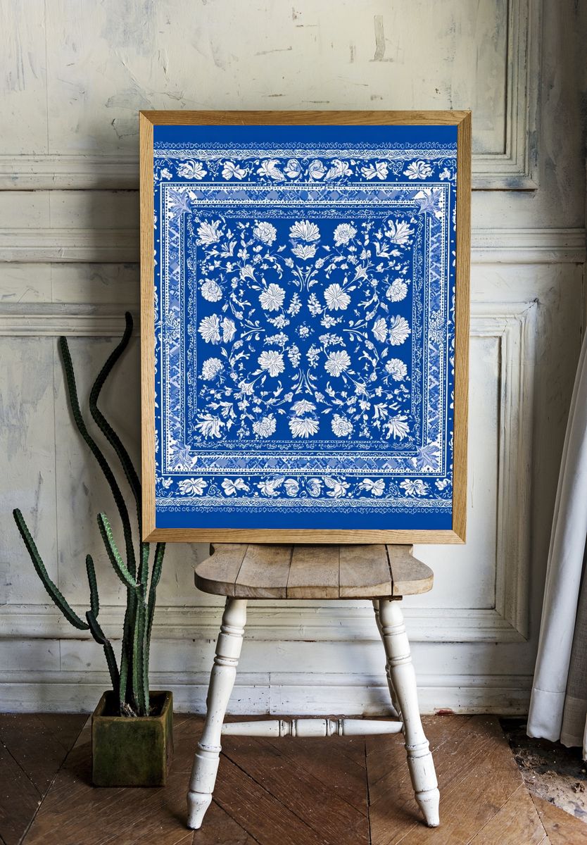 Blue Floral Bandana Print. room preview