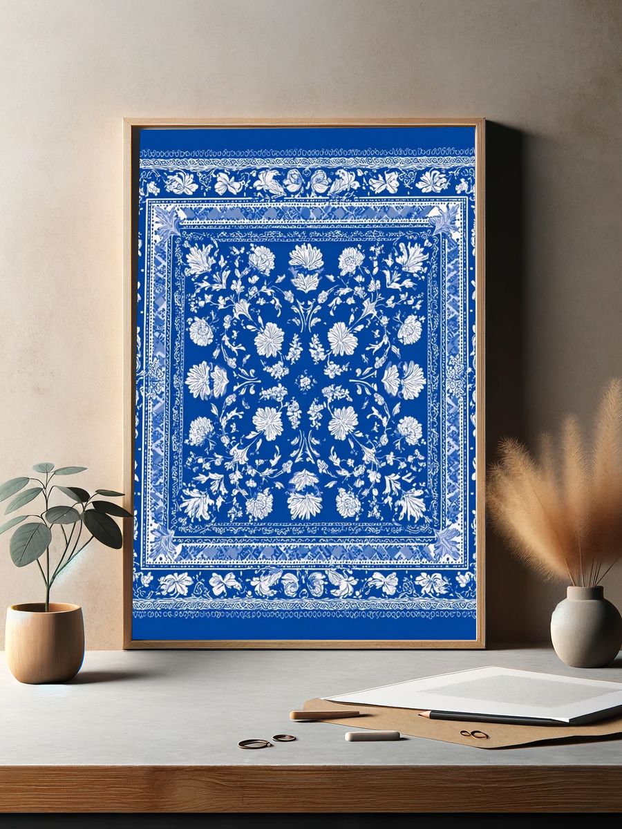Blue Floral Bandana Print. — room view 2