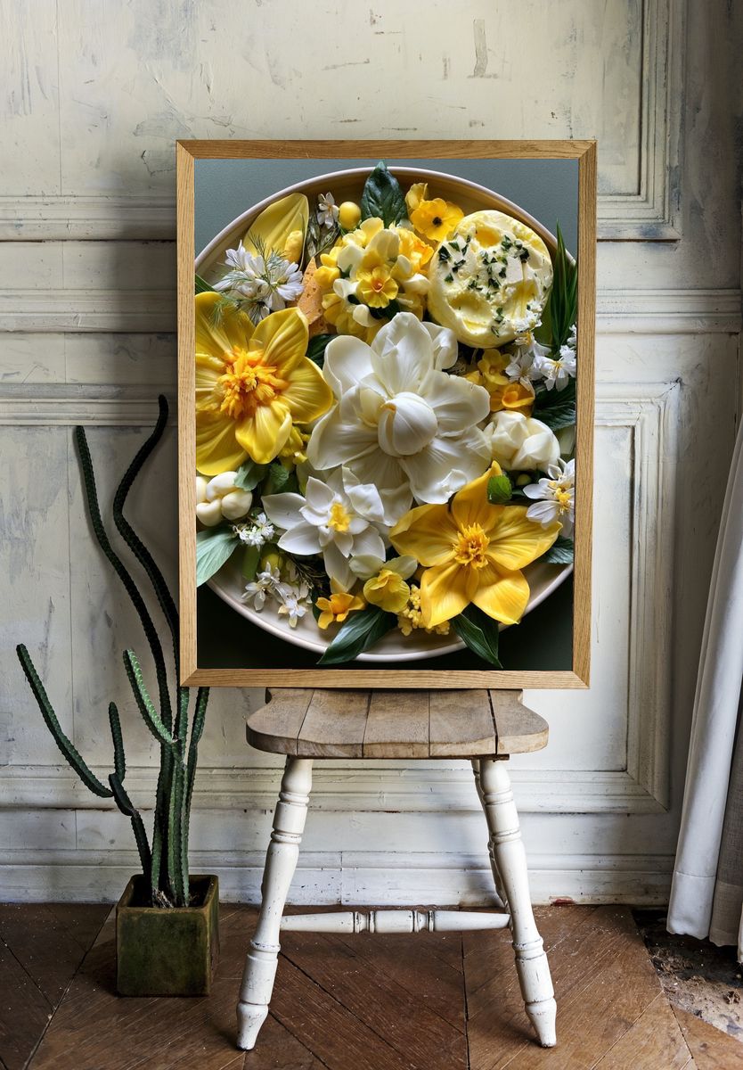Yellow Floral Still Life Poster. room preview