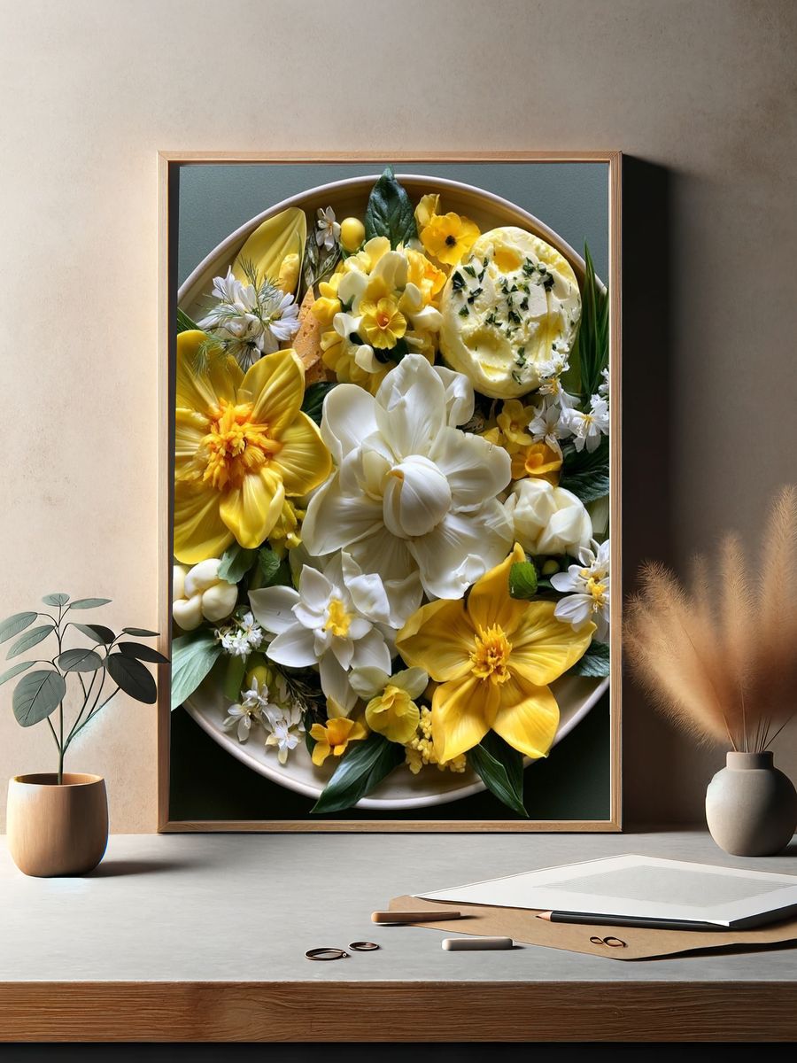 Yellow Floral Still Life Poster. — room view 2