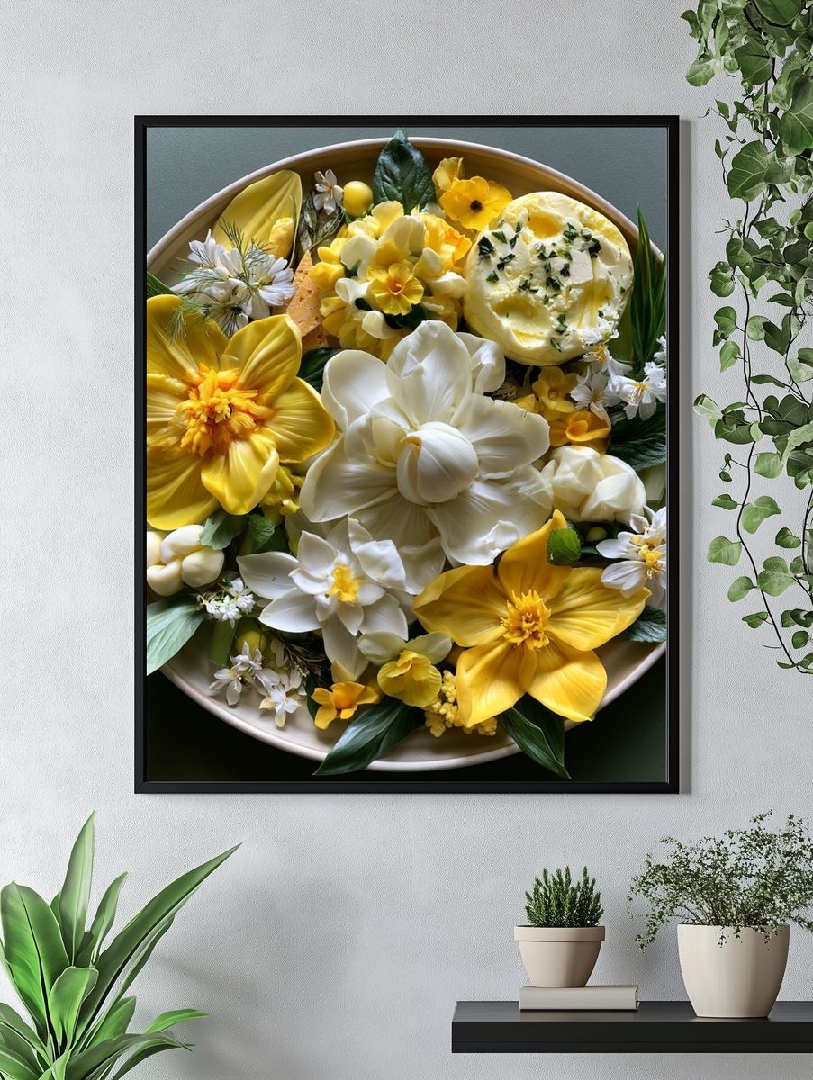 Yellow Floral Still Life Poster. — room view 4