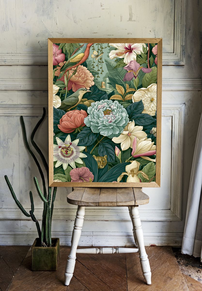 Tropical Birds and Blooms Poster. room preview