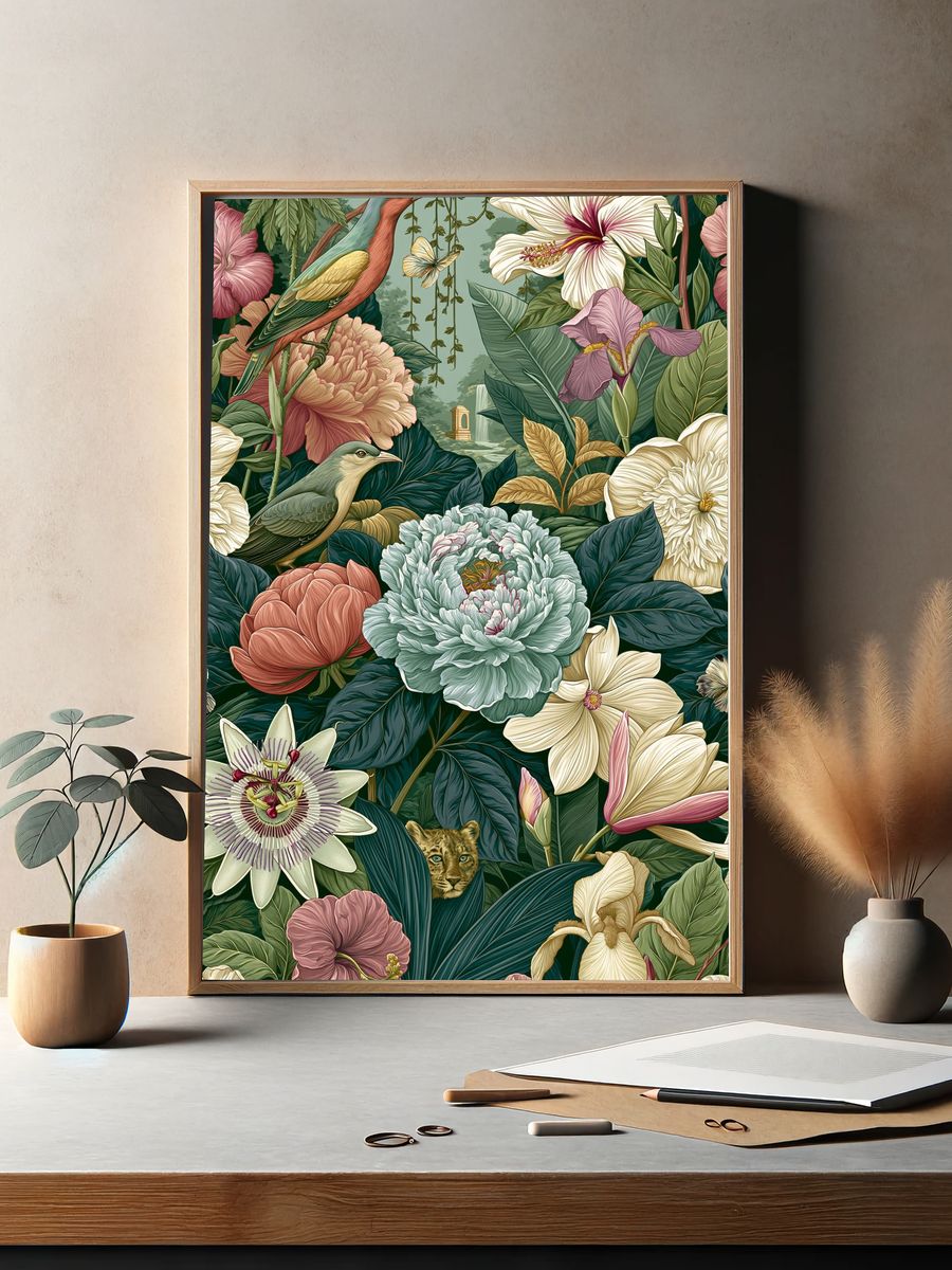 Tropical Birds and Blooms Poster. — room view 2