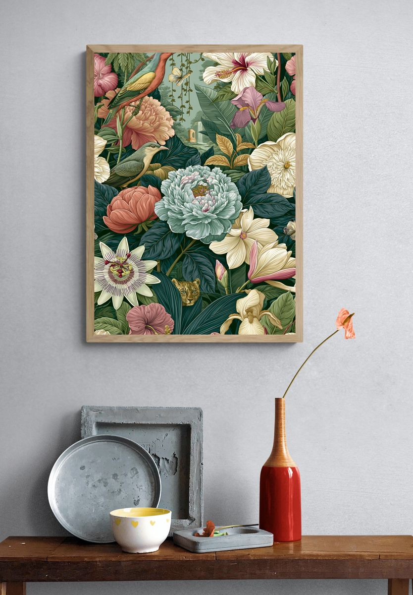 Tropical Birds and Blooms Poster. — room view 3