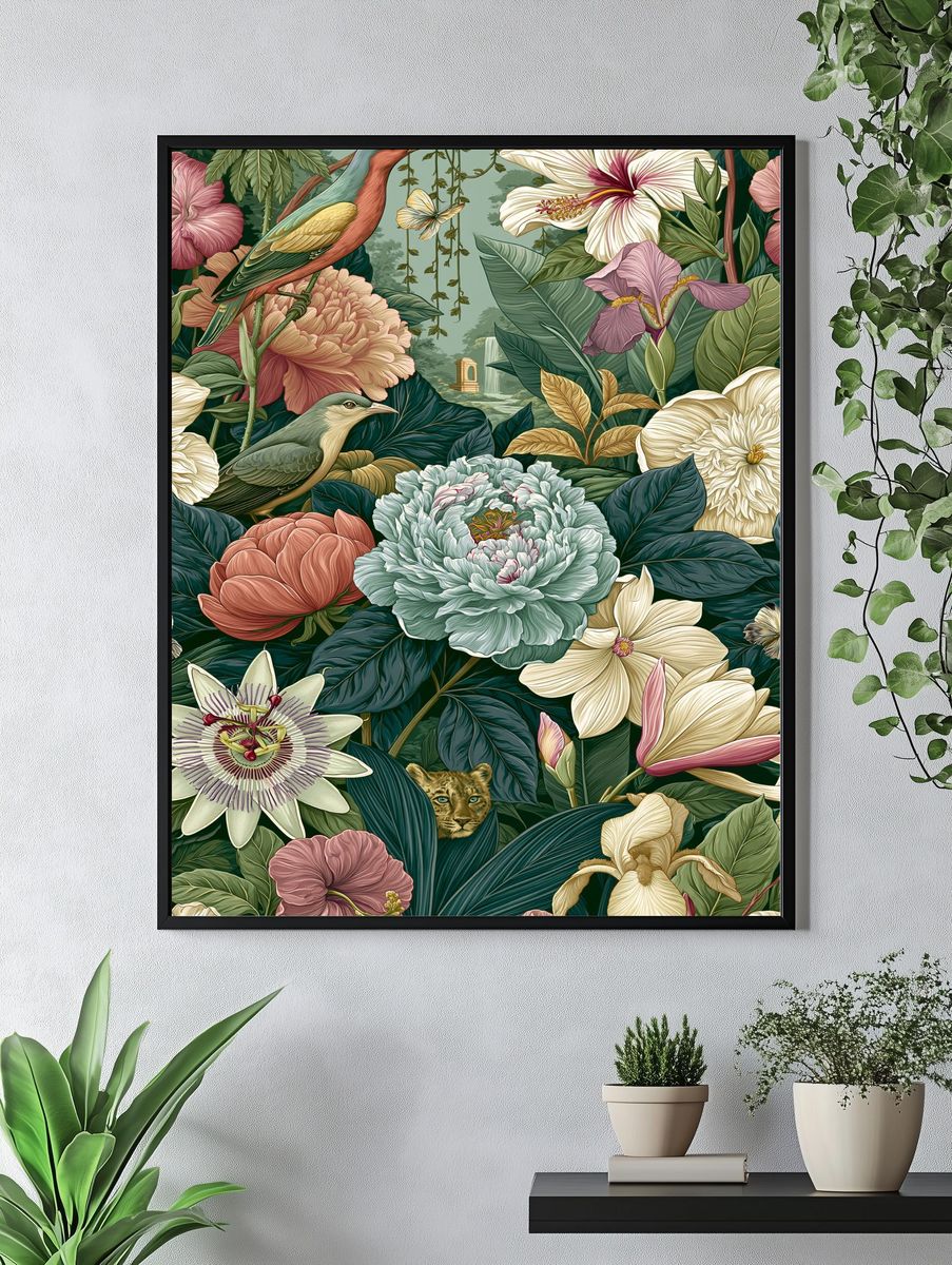 Tropical Birds and Blooms Poster. — room view 4