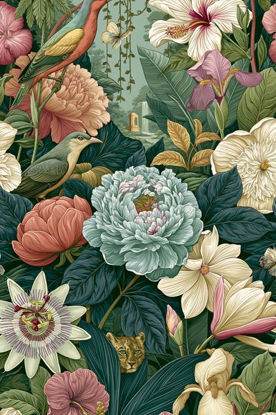 Tropical Birds and Blooms Poster.
