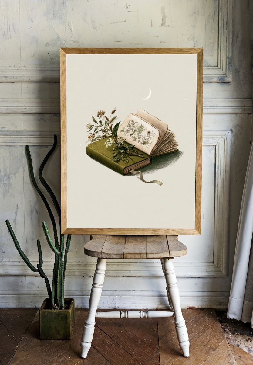 Botanical Book Still Life Print. room preview