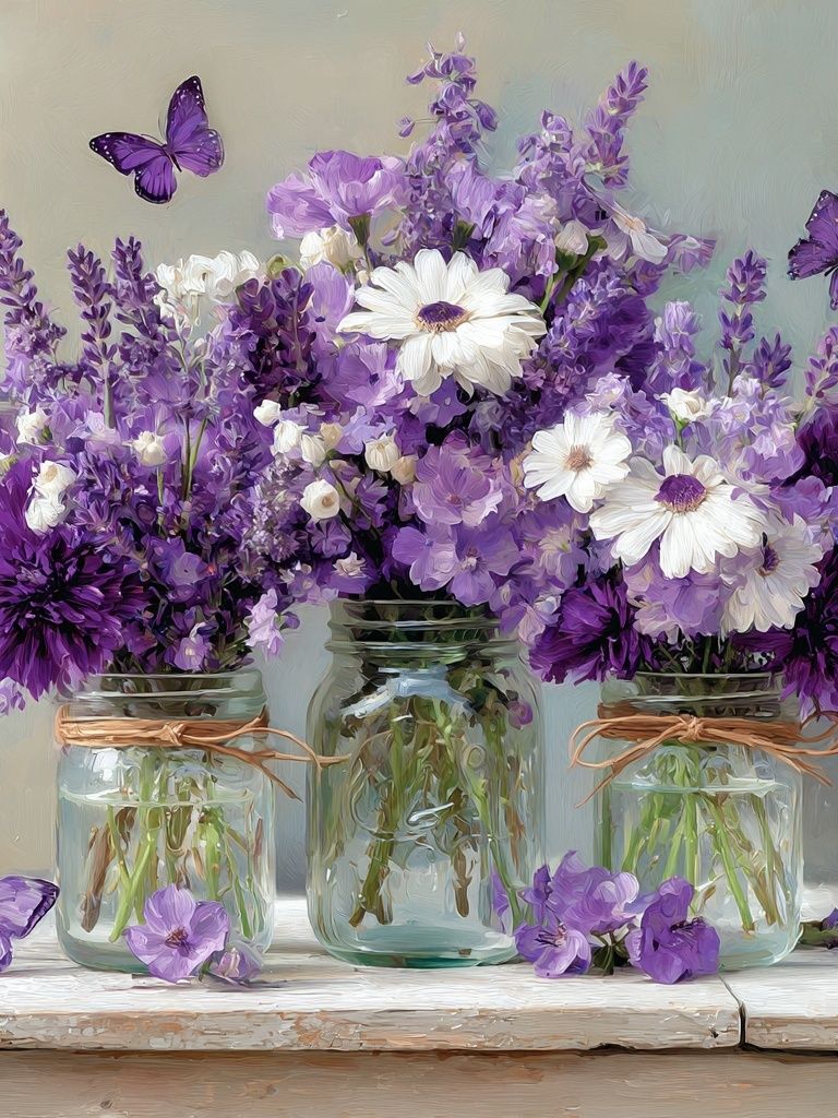 Purple Wildflower Bouquet Print. poster — botanical art